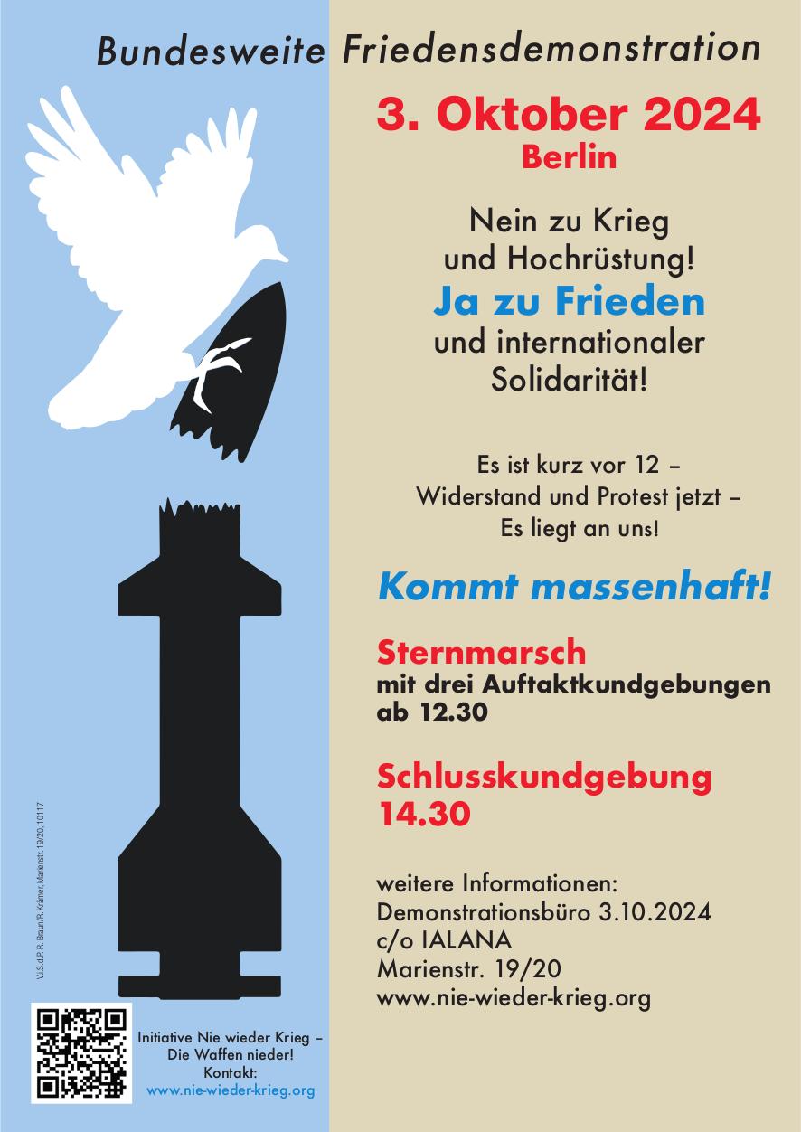 Friedensdemo Berlin 03.10. 2024 Flyer